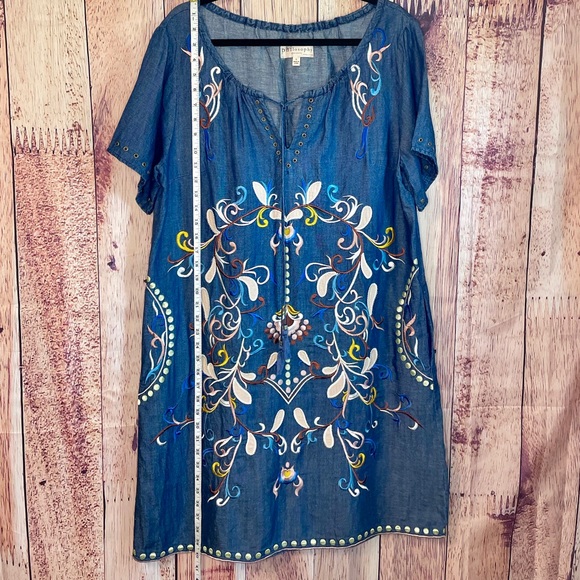 Philosophy Embroidered Denim Dress with Drawstring, Large - Picture 7 of 7
